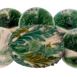 S/6 French Vintage Majolica Asparagus Plates and Platter