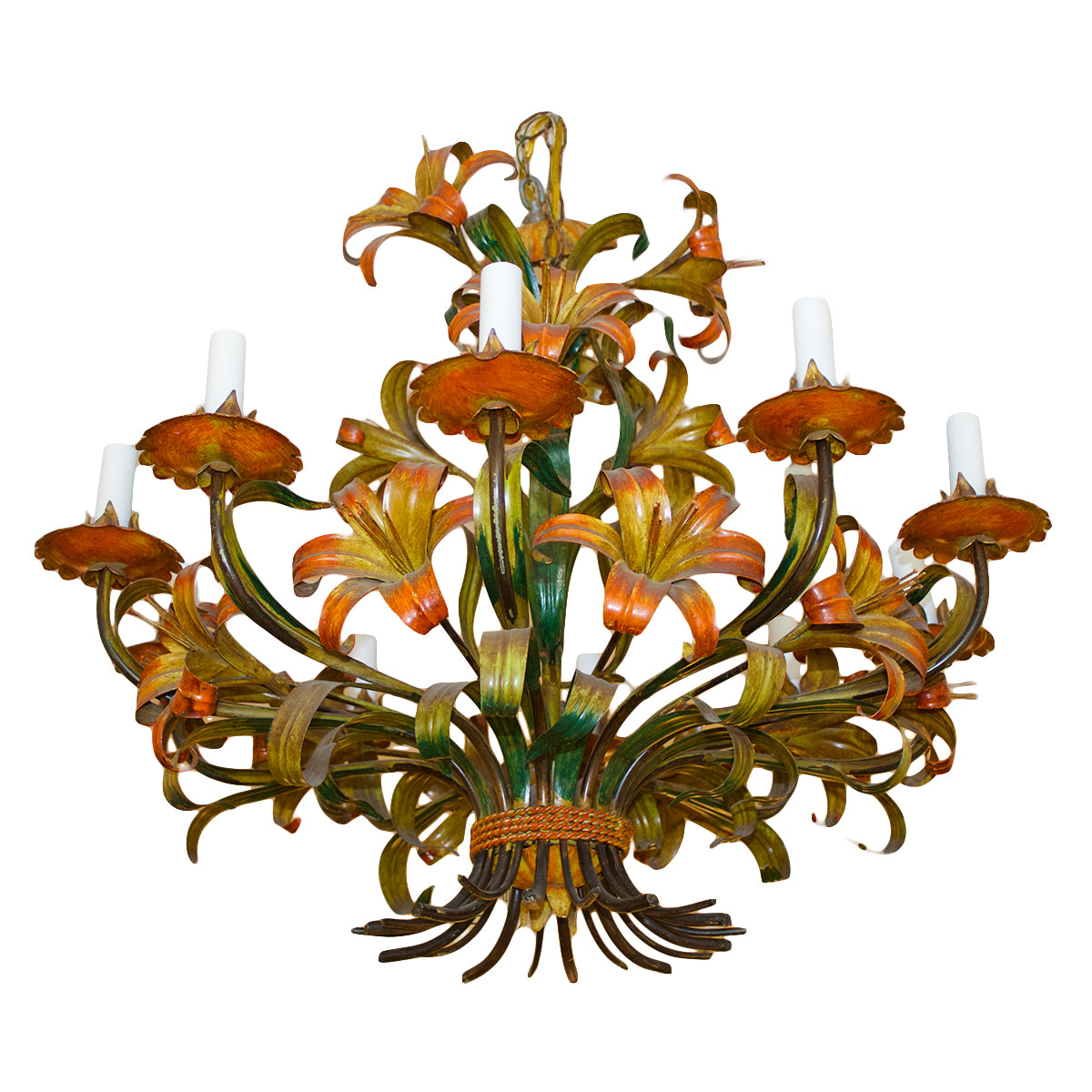 Vintage Italian Painted Lily Chandelier