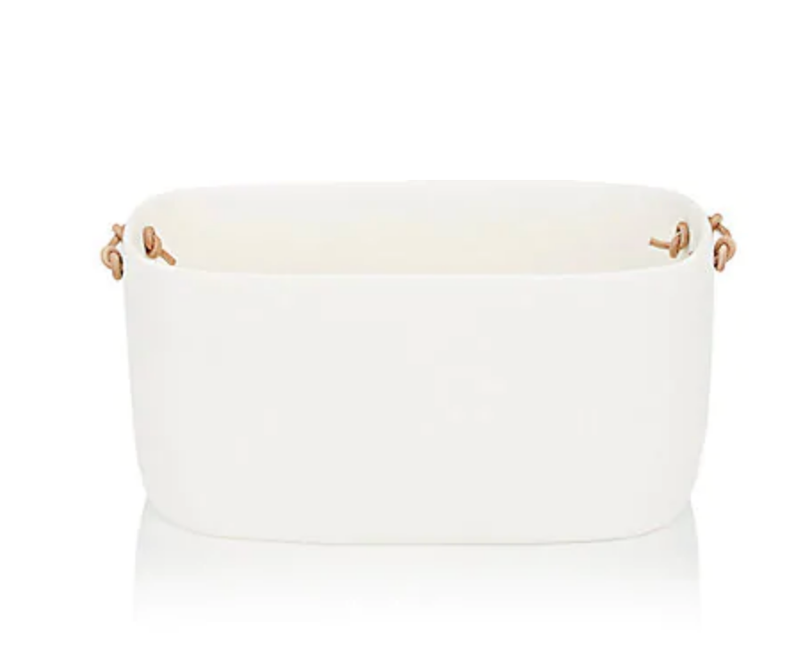 Tina Frey Large White Ice Bucket with Leather Handles