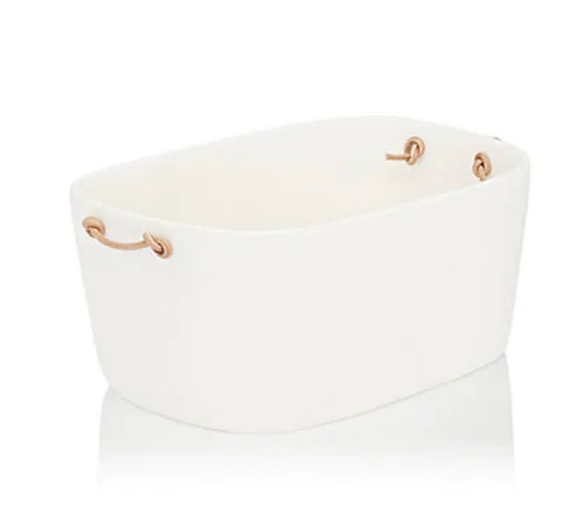 Tina Frey Large White Ice Bucket with Leather Handles