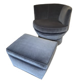 Mid Century Curved Chair + Ottoman Upholstered In Grey Velvet Fabric