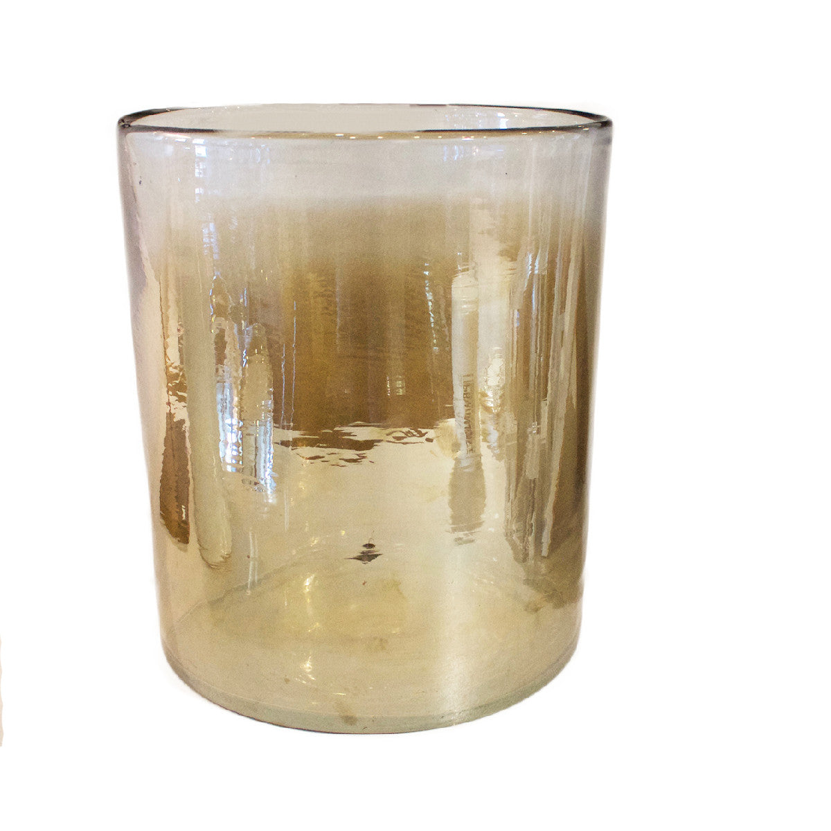 Metallic ombre glass hurricane will elevate any console, mantle or table. 