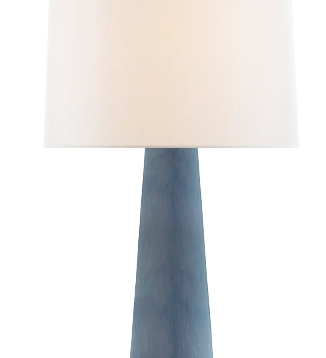 The Athens Large Table Lamp in Polar Blue Crackle with Linen Shade