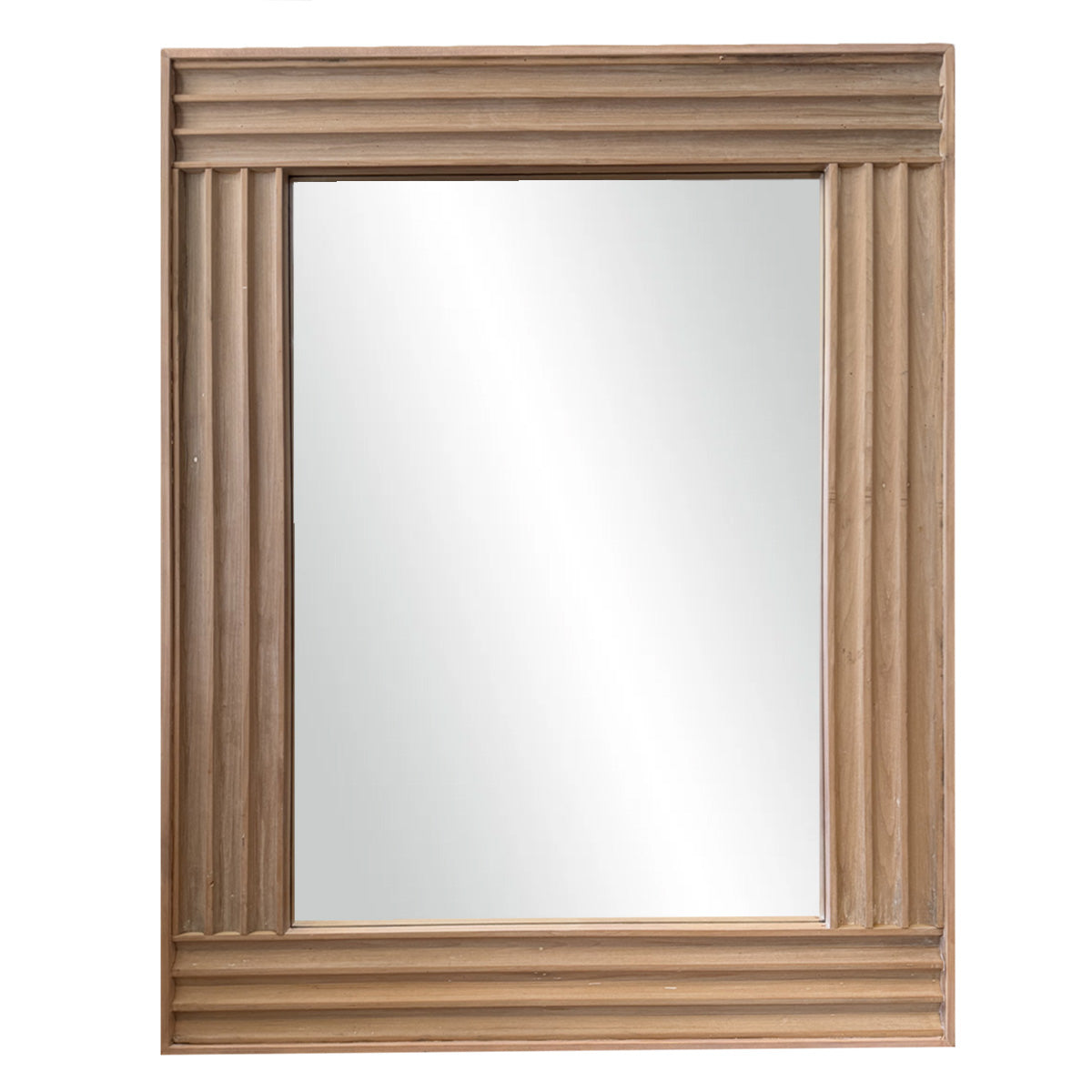 This decorative fluted panel mirror is made from antique poplar panelling. This is transitional piece that would enhance any space