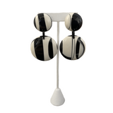 French White with Black Lines Disk Earrings