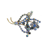 Blue Rhinestone Flower Brooch