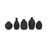 Set of 5 Matte Black Terra Cotta Vessels