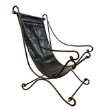 David Hicks Wrought Iron & Leather Sling Chair