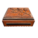 20th C. Carved Oak Motif Tramp Art Box