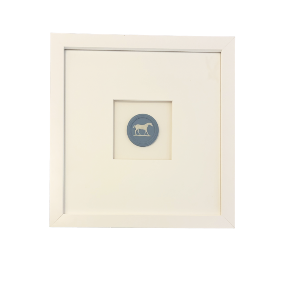 Framed Blue & White Equestrian Wedgwood Jasperware plaques