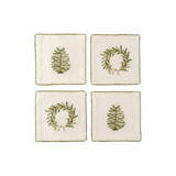 S/4 Embroidered Tree/Wreath Cocktail Napkins