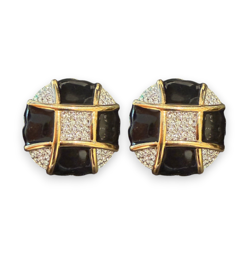 Vintage Courreges Paris Enamel and Rhinestone Earrings