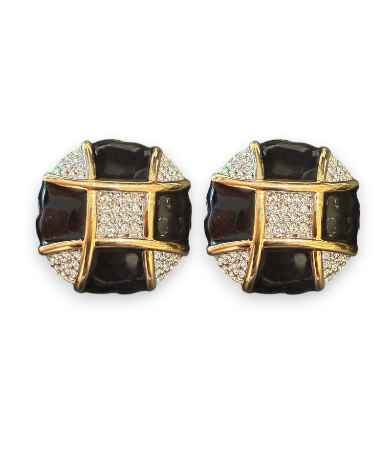 Vintage Courreges Paris Enamel and Rhinestone Earrings