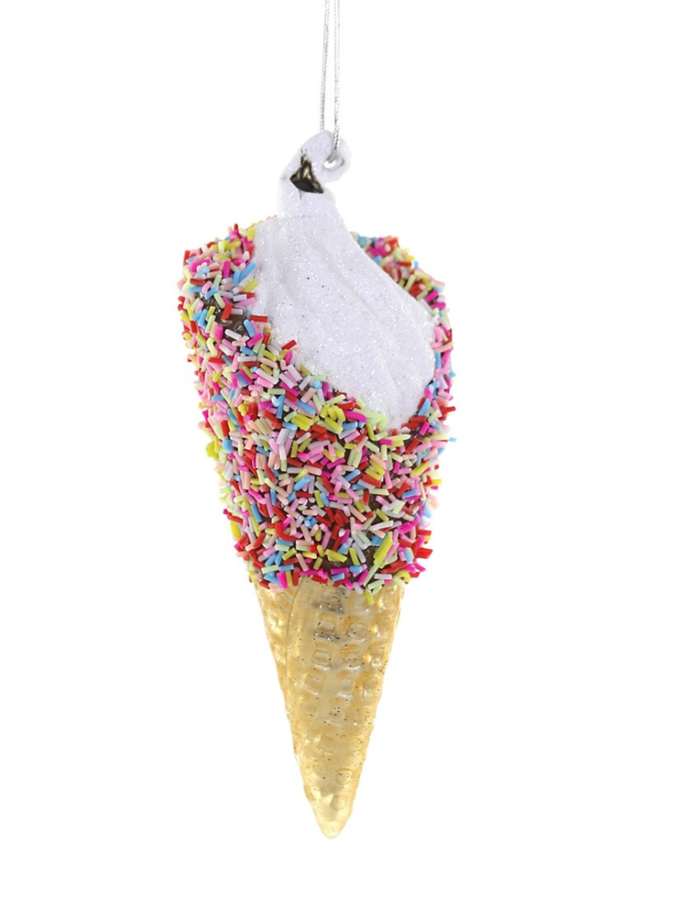 This Sprinkles Ice Cream is ideal for any foodie's tree

Material: Glass&nbsp;

LENGTH: 2"L
WIDTH: 2"W
HEIGHT: 5.25"H