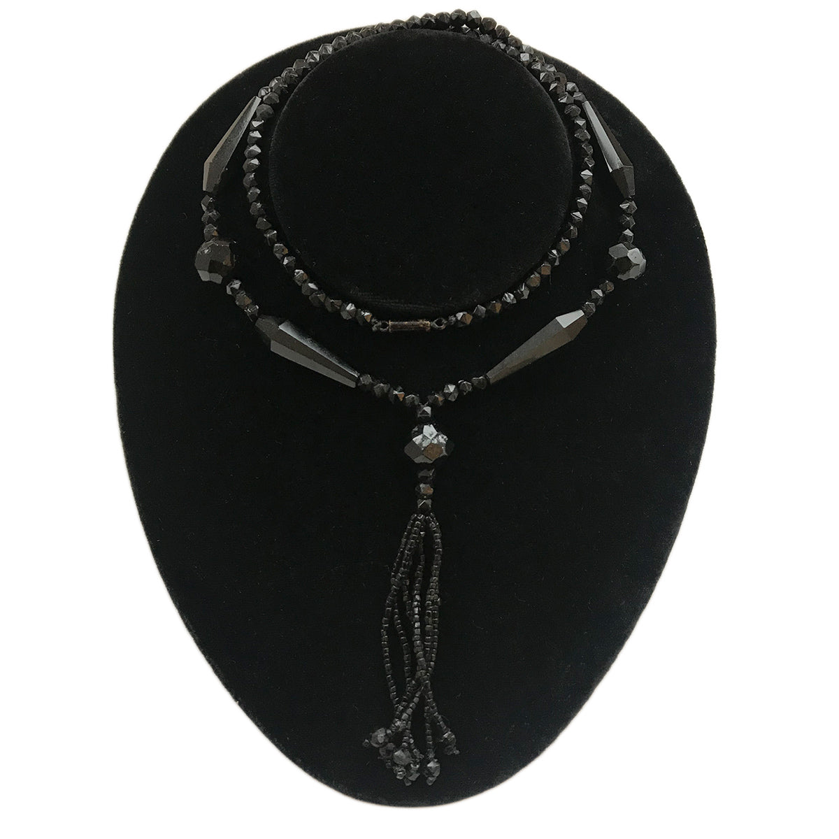 C1920's Faceted Jet Black Bead Necklace