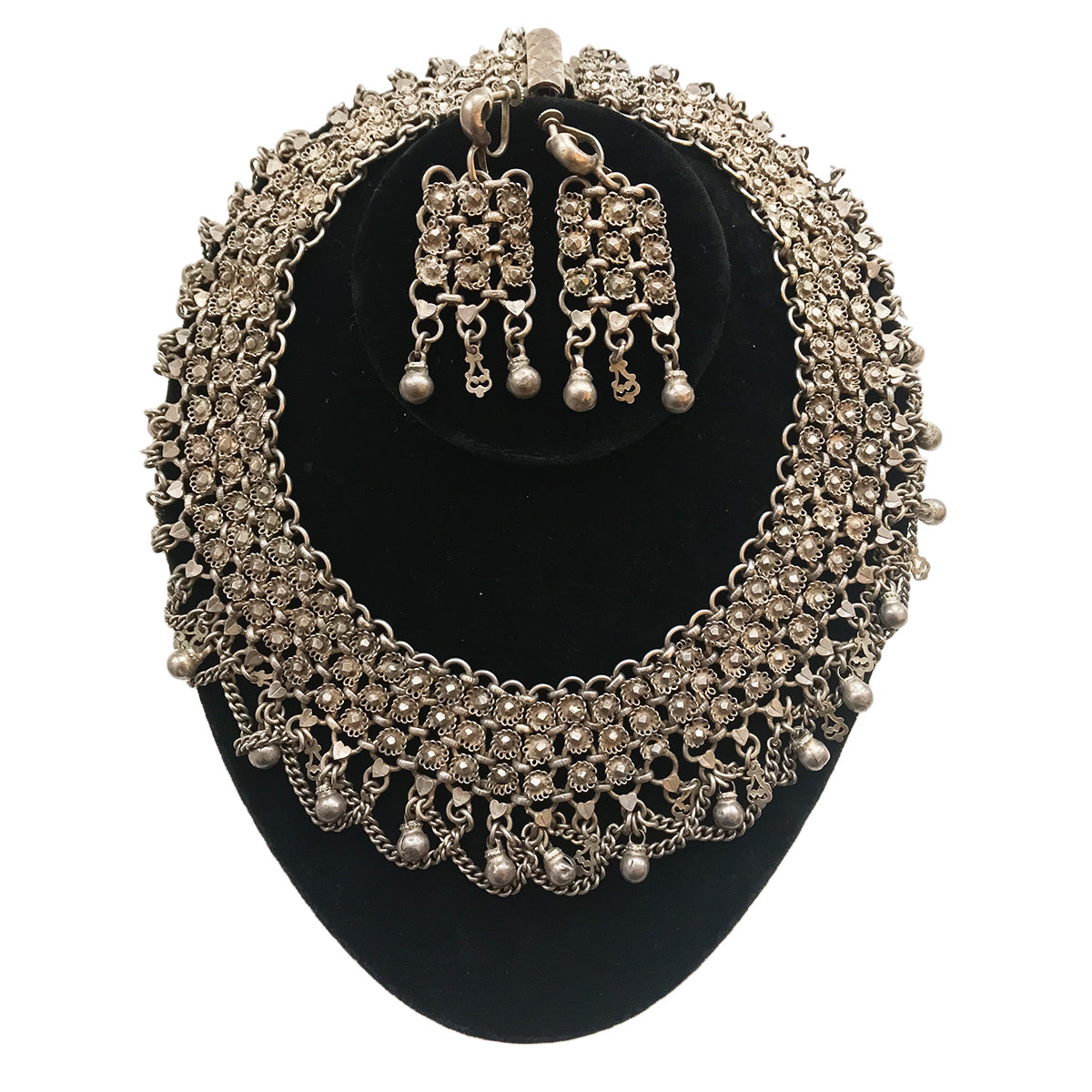 Mexican Silver Bib Necklace And Earrings