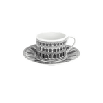 The Fornasetti architettura teacup and saucer are created of fine bone china and add a graphic punch to tea time
