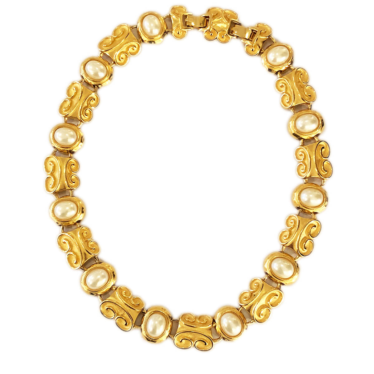 Vintage Signed Oscar De La Renta Faux Pearl And Gold Tone Necklace