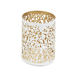 White and gold decorative vase with organic details. 