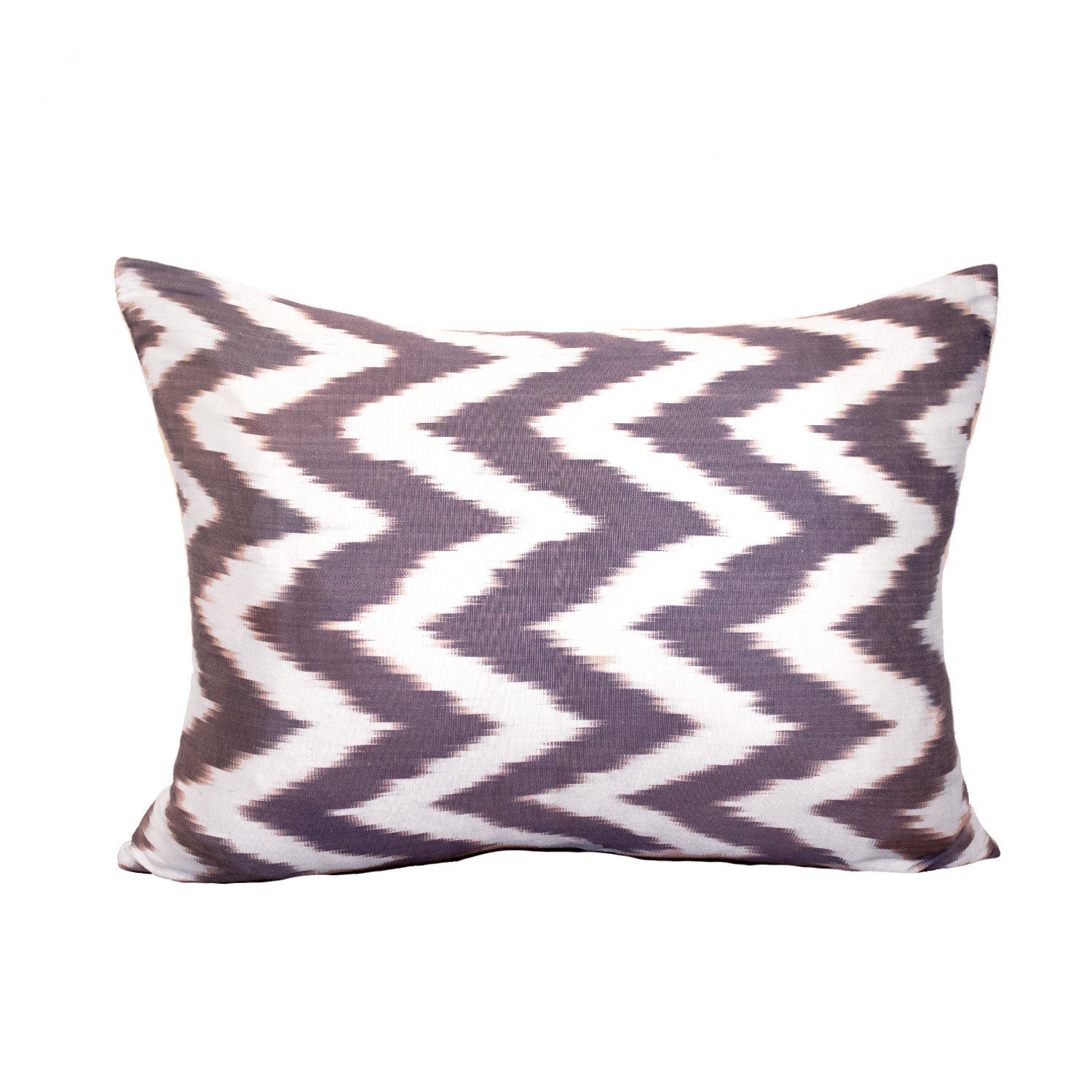 Grey Ikat pillow is graphic, striking and polished.