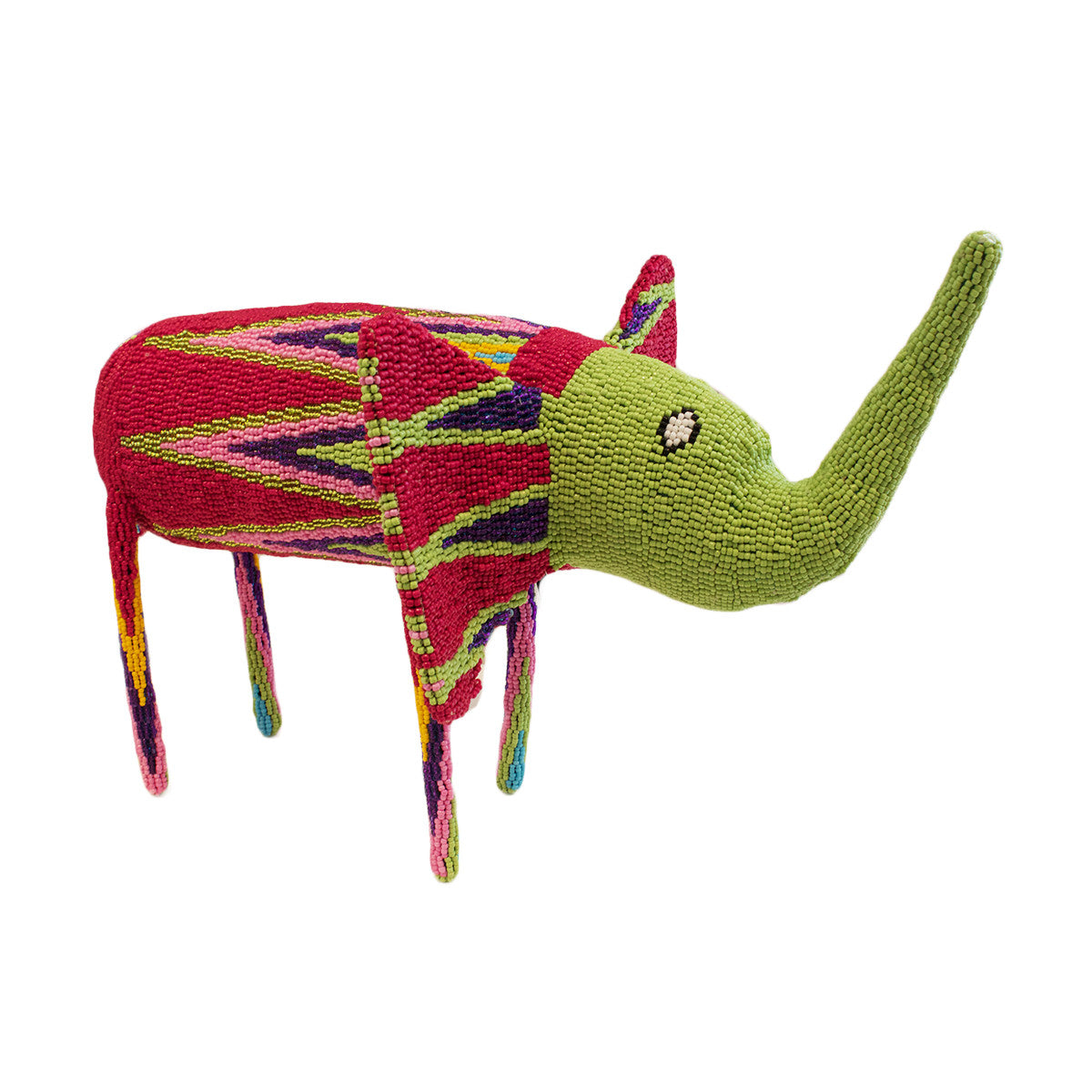 Beaded elephant handcrafted by female artisans in Africa. These joyful sculptures add whimsy and colour to any room.