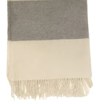 Cashmere and wool throw in a ivory with a light stripe grey 