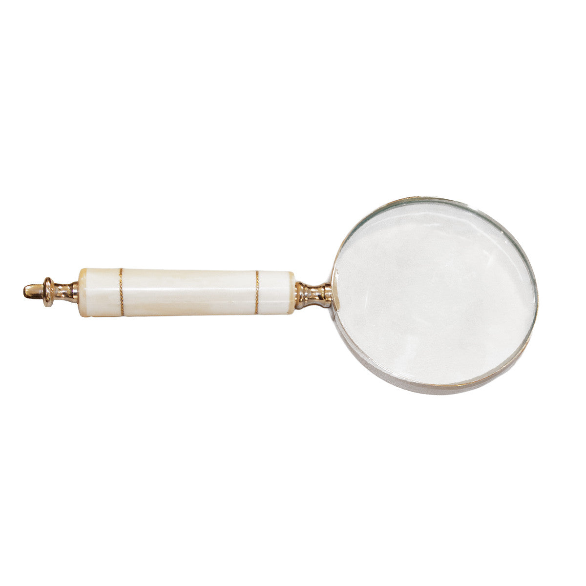 Natural horn magnifier with gold rings makes an elegant desk accessory. 