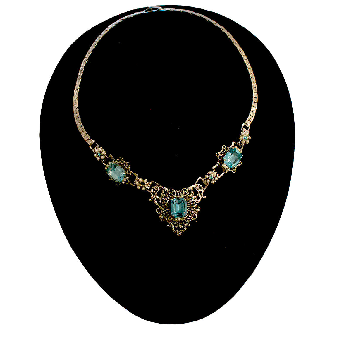 Signed "Coro" Blue Rhinestone Vintage Necklace